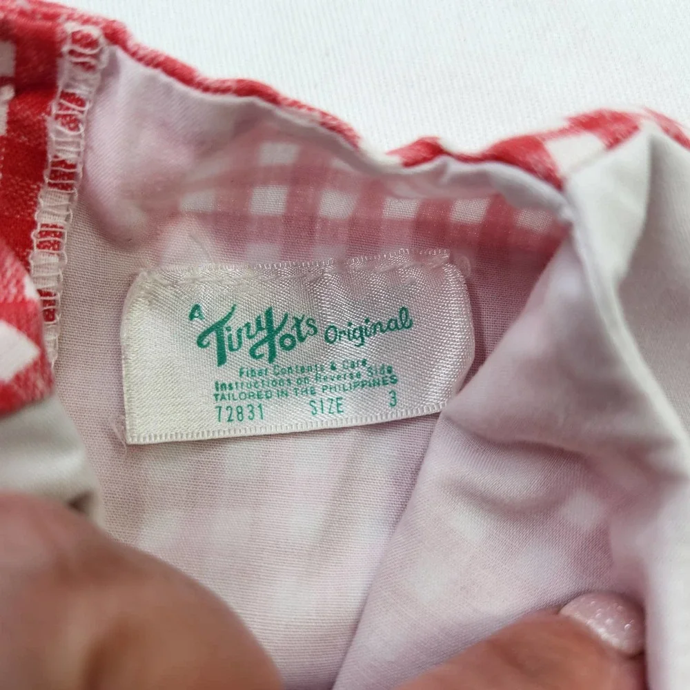 Vintage Kids Matching Set Red and White Gingham Dress with Bonnet